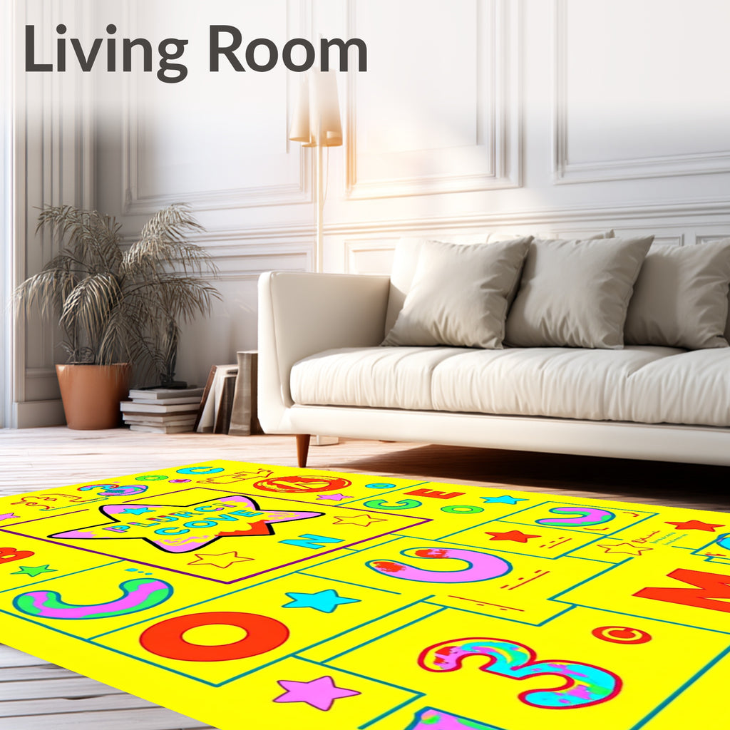 Bright Yellow Star with Abstract Shapes Rug