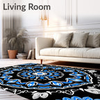 Bold Black White Blue Mandala Rug