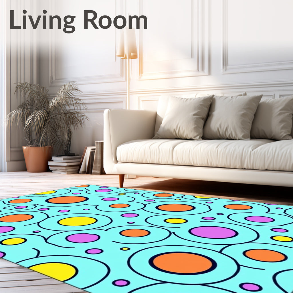 Retro Teal Bubbles Orange Purple Yellow Rug