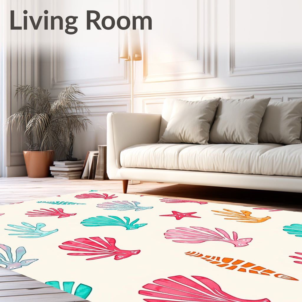 Seashell Coral Aqua Pink Orange Rug