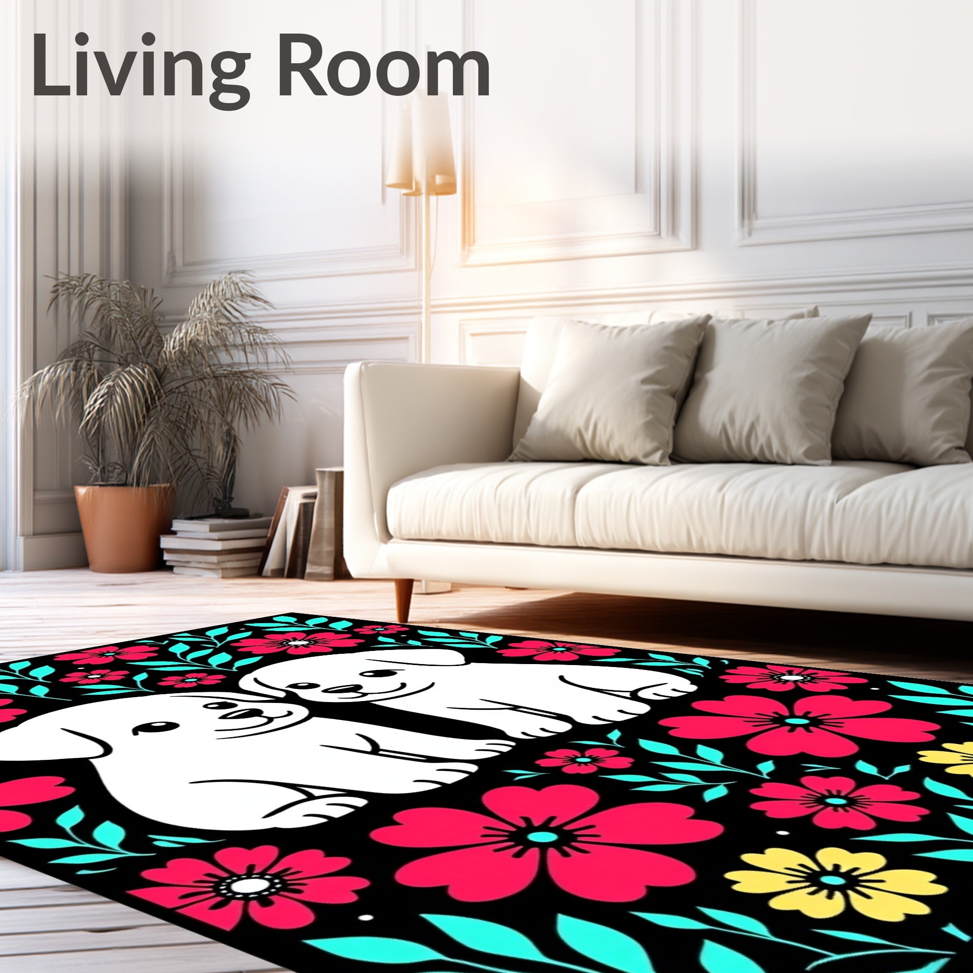 Cute Puppies Floral Garden Rug
