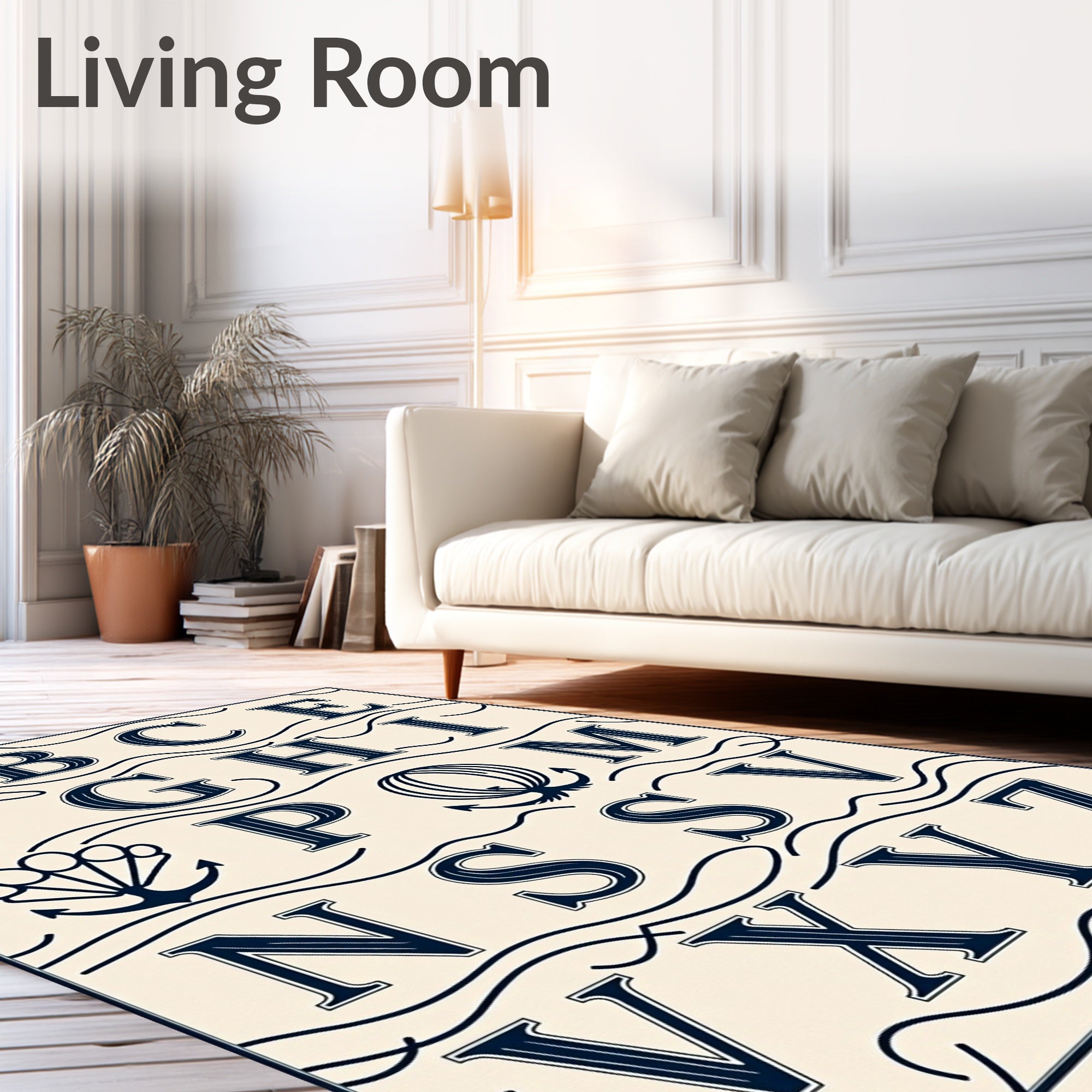 Nautical Alphabet Navy Ivory Waves Rug