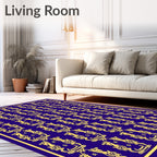Ornate Gold Blue Damask Medallion Rug