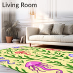 Whimsical Purple Pink Jellyfish Kelp Garden Rug