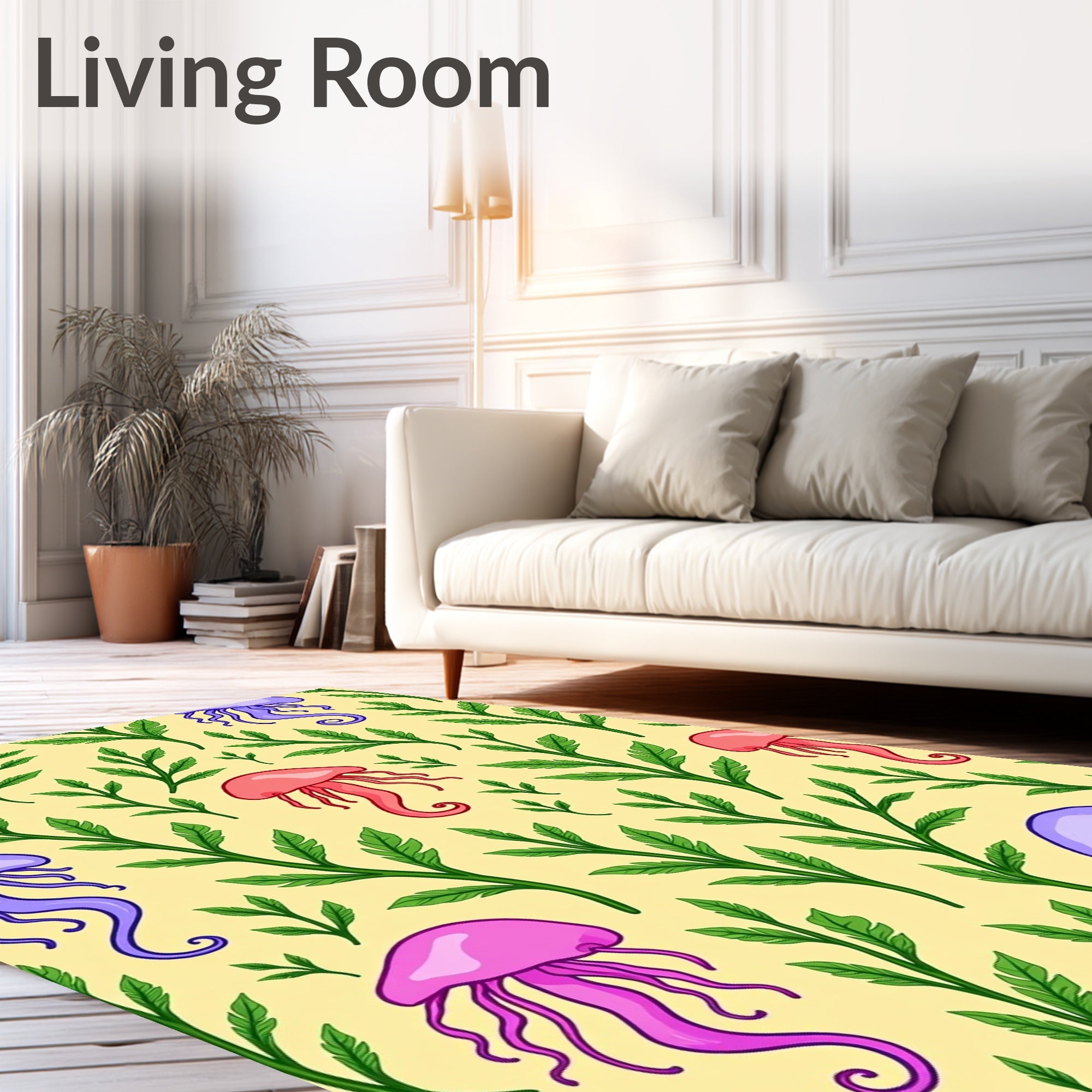 Whimsical Purple Pink Jellyfish Kelp Garden Rug