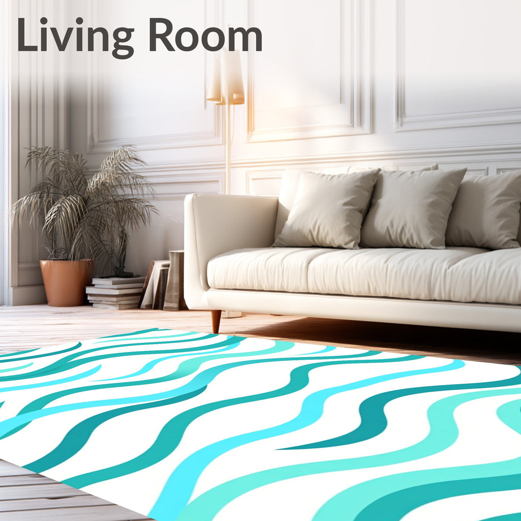 Aqua Blue Wavy Stripe Rug