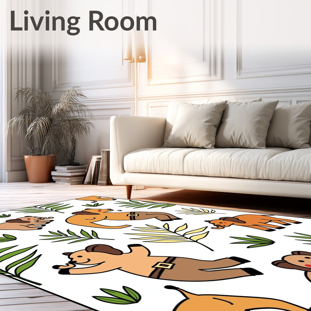 Playful Elephants With Tropical Leaves Rug