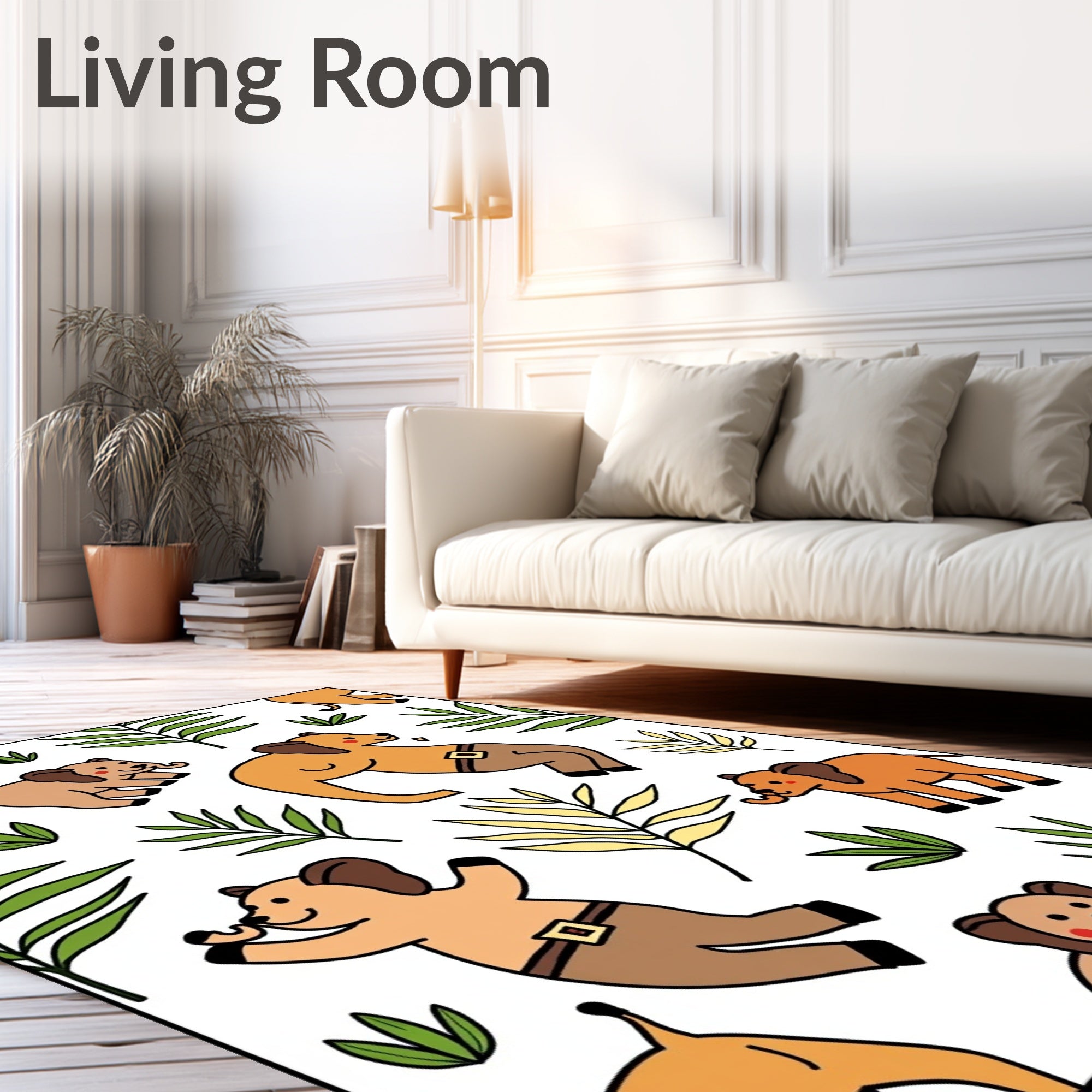 Playful Elephants With Tropical Leaves Rug