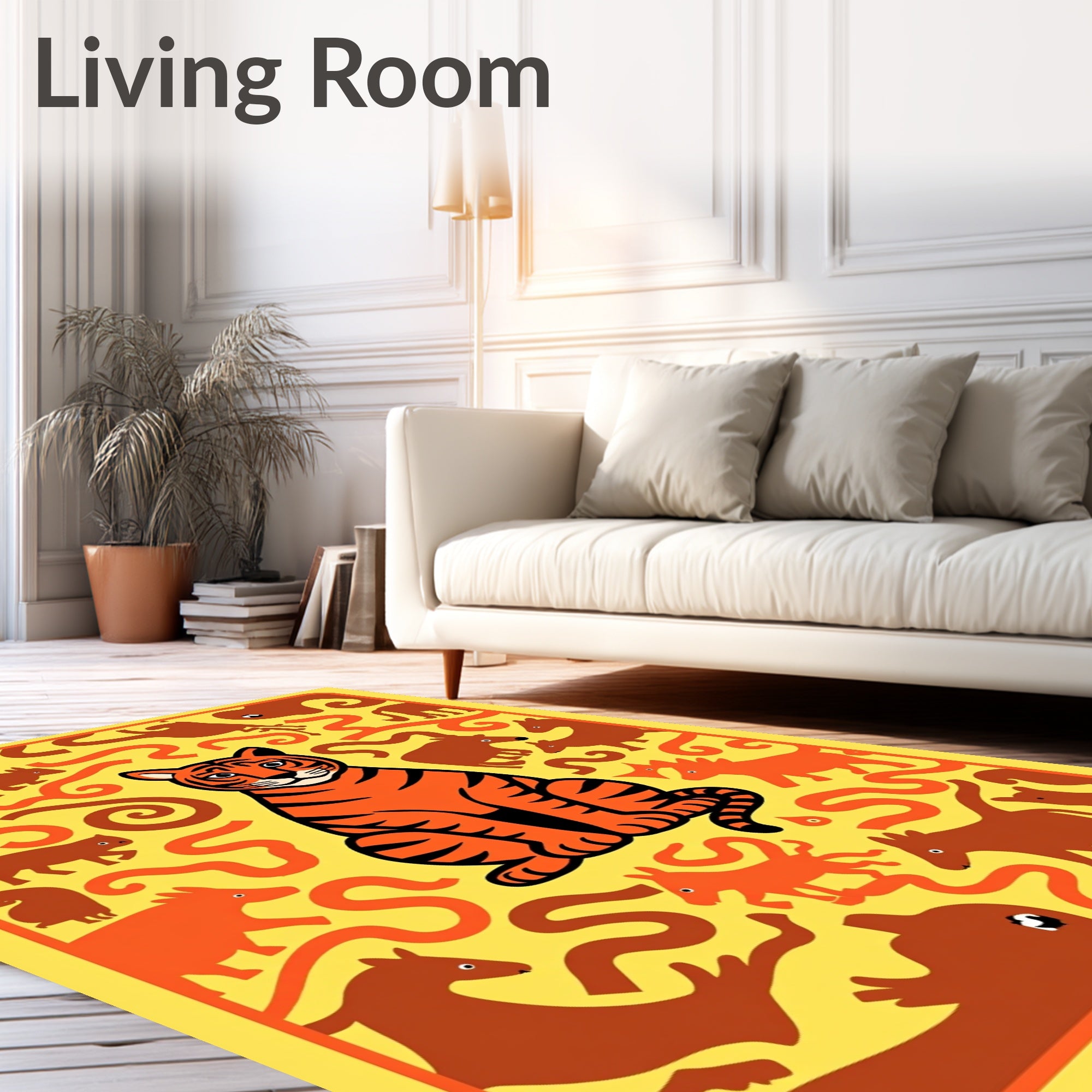 Orange Tiger Amidst Brown Creatures Rug