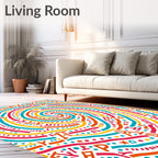 Vibrant Rainbow Swirl Alphabet Art Rug