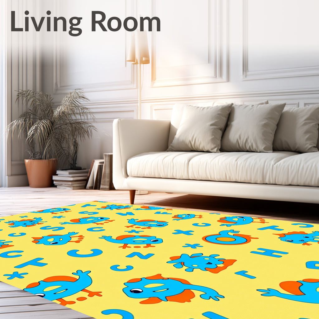 Whimsical Blue Orange Monsters ABC Rug