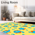Whimsical Blue Orange Monsters ABC Rug