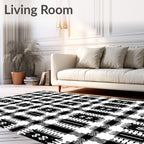 Black and White Plaid Ethnic Medallion Rug