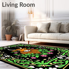 Whimsical Brown Bull Floral Border Rug