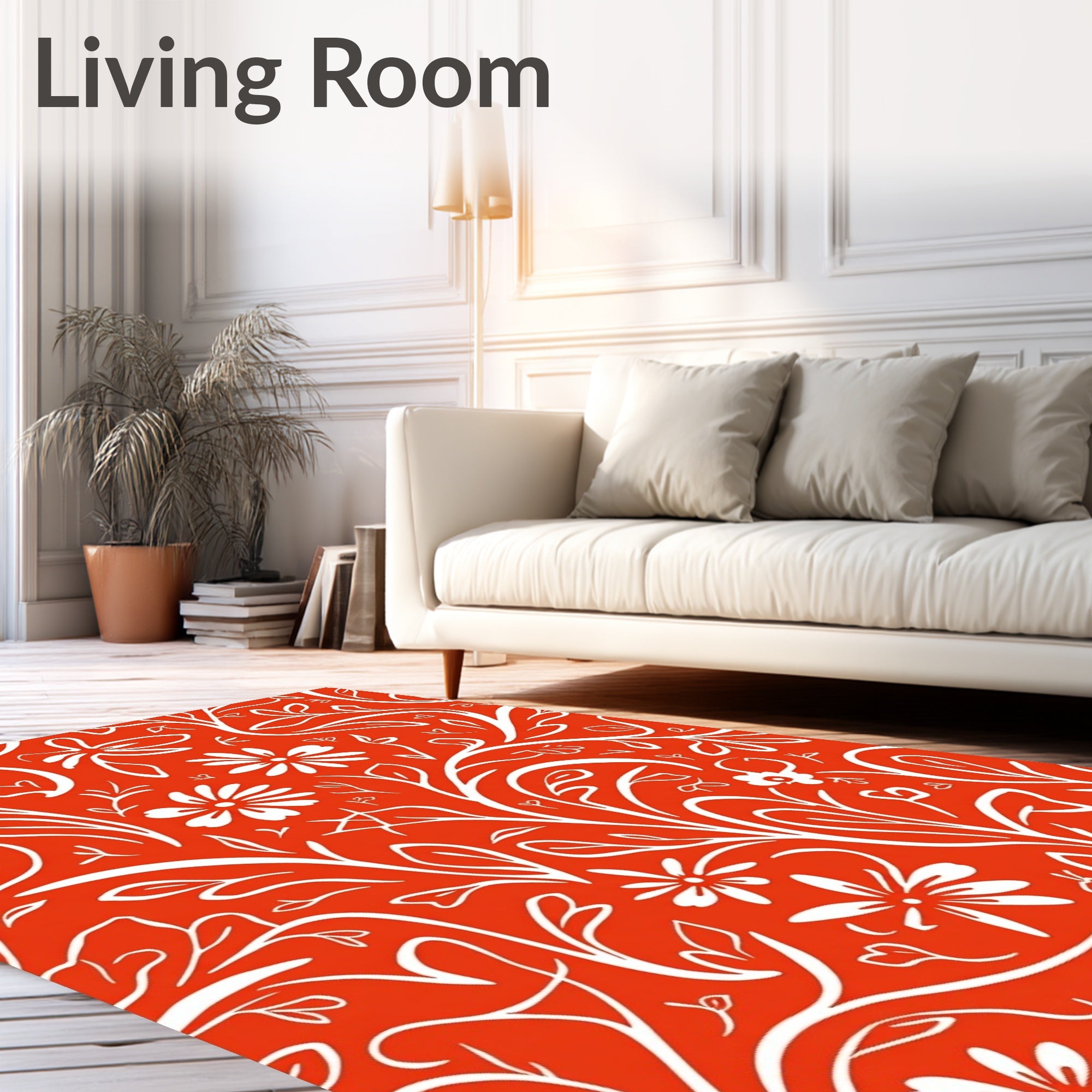 Red White Floral Vines Rug