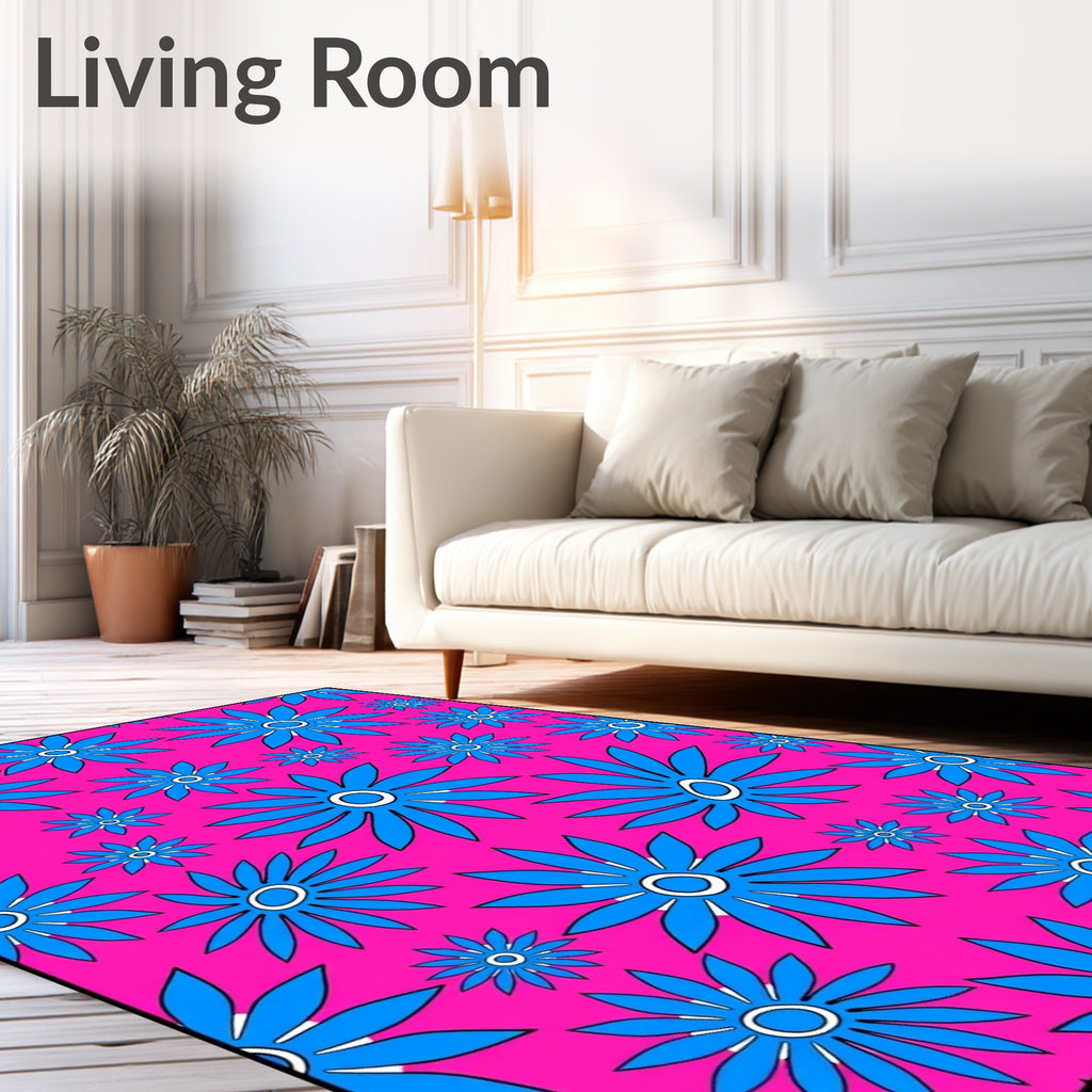 Vibrant Pink Blue Flower Medley Rug
