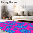 Vibrant Pink Blue Flower Medley Rug