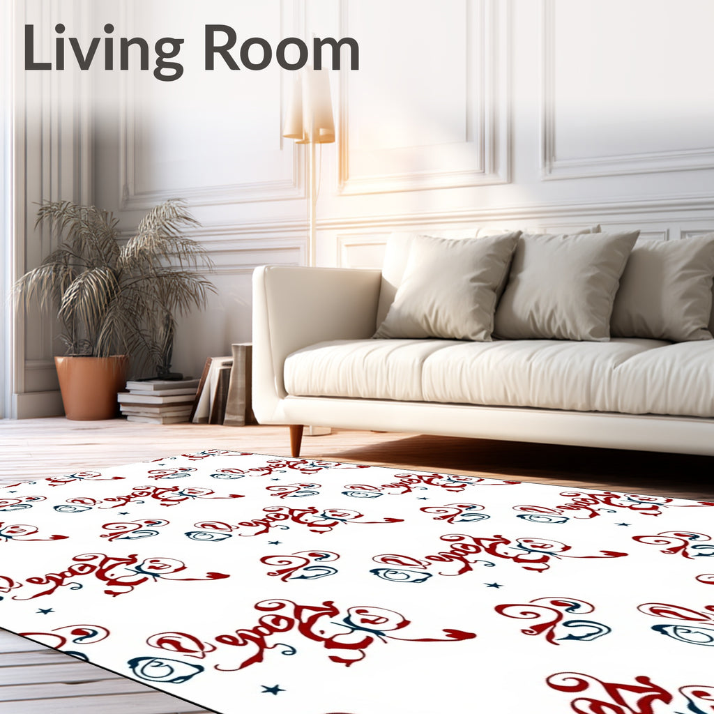 Red Blue Swirl Abstract Calligraphy Rug