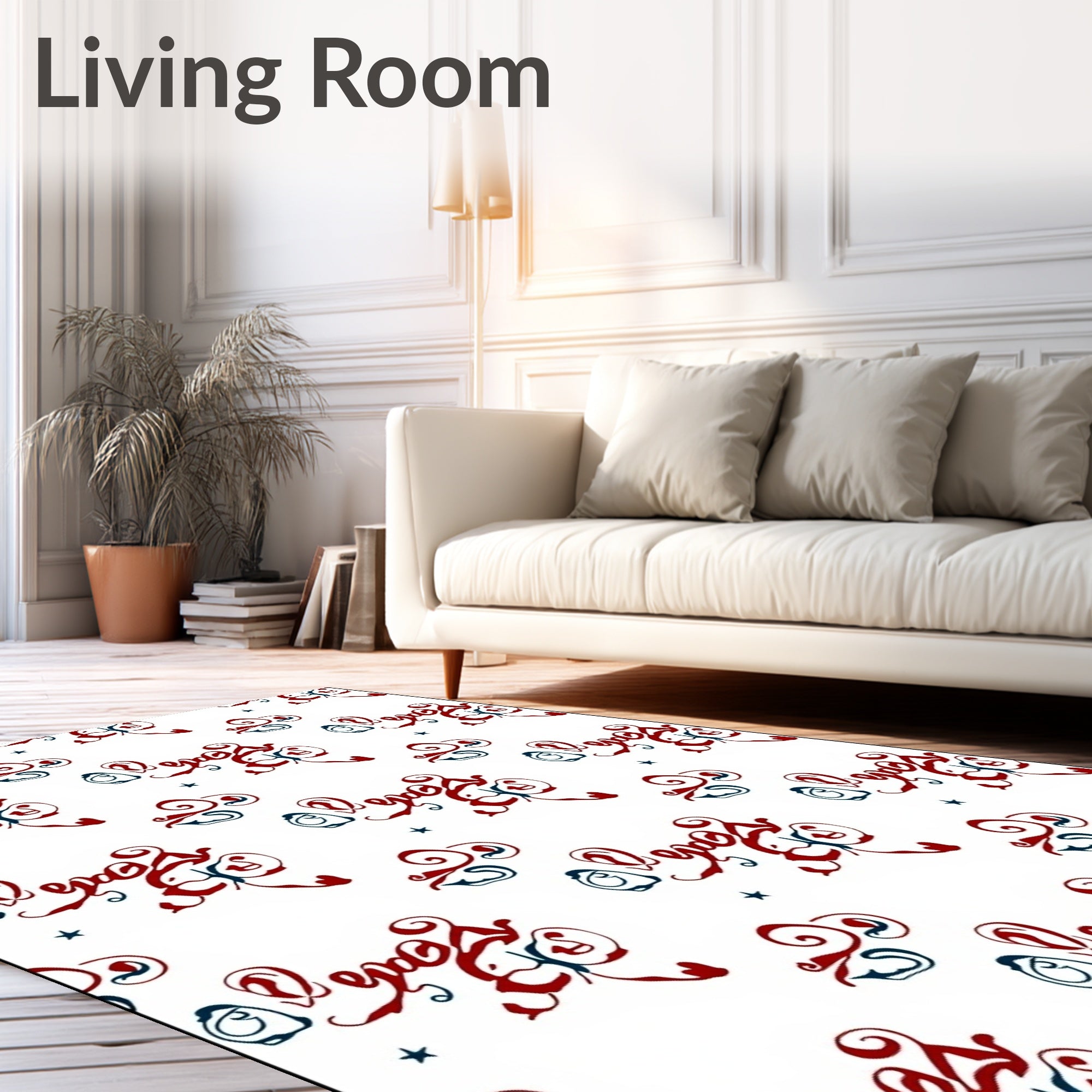 Red Blue Swirl Abstract Calligraphy Rug