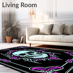 Light Blue Skull Gothic Floral Frame Rug