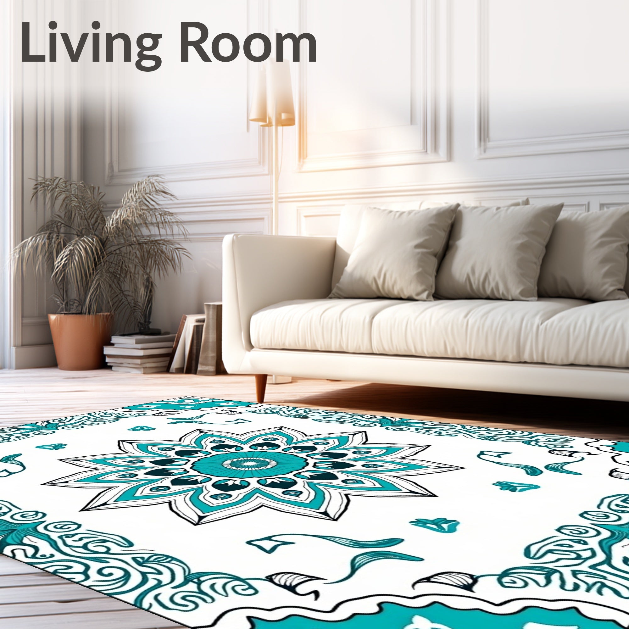 Teal Intricate Floral Star Medallion Rug