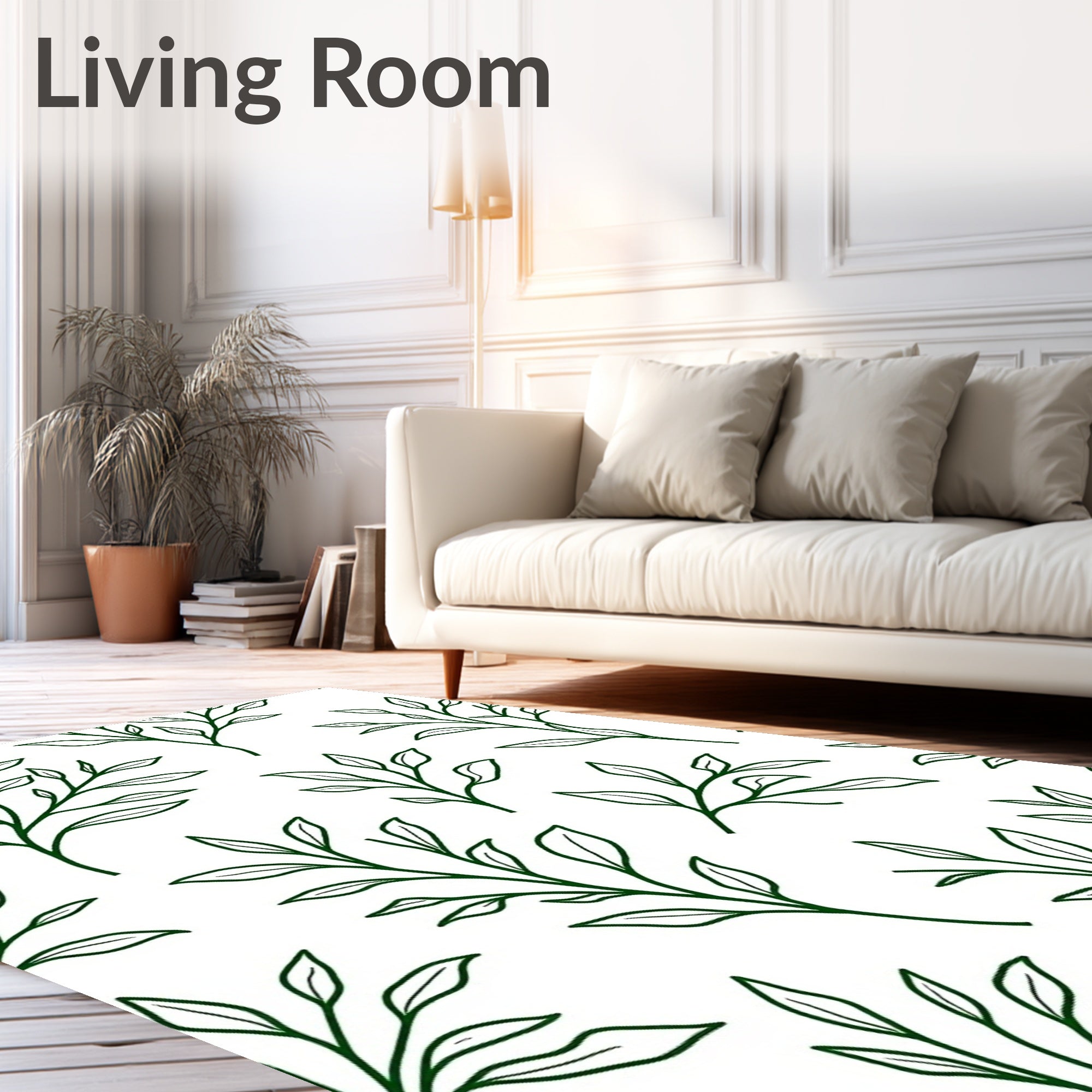 Dark Green Leafy Branch Overlay Rug