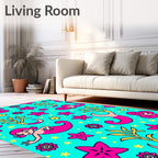 Cute Pink Mermaid Starfish Floral Aqua Rug