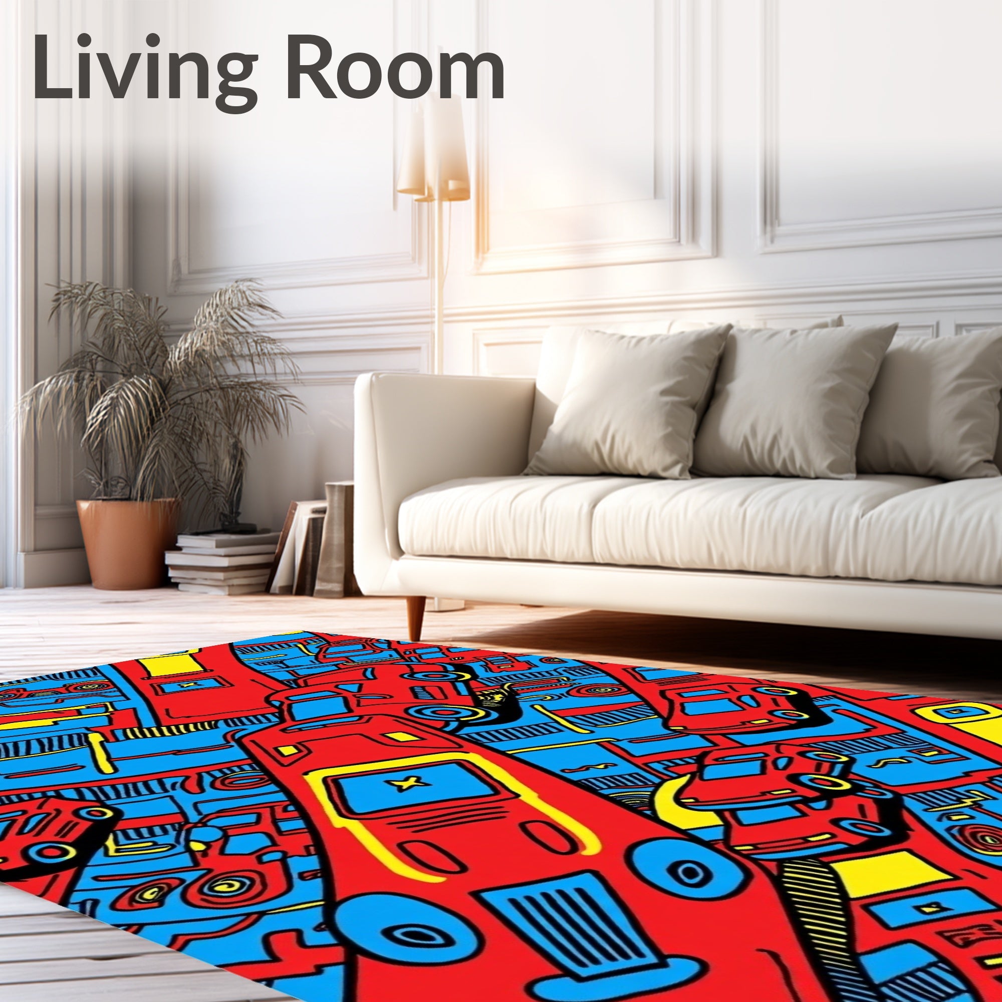 Red Blue Yellow Cars Collage Rug