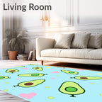 Cute Avocado Hearts Blue Background Rug