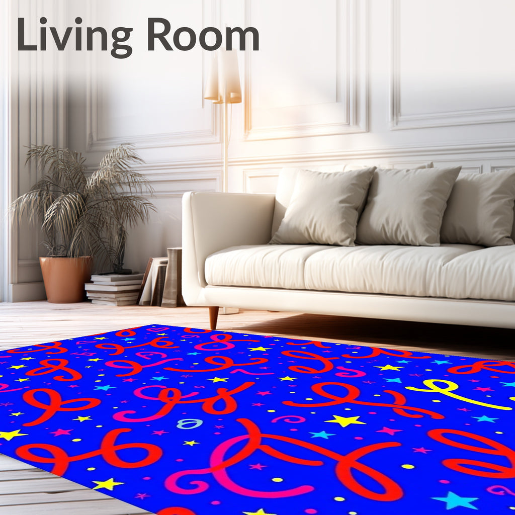 Energetic Red Swirl Starry Blue Rug