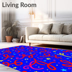 Energetic Red Swirl Starry Blue Rug