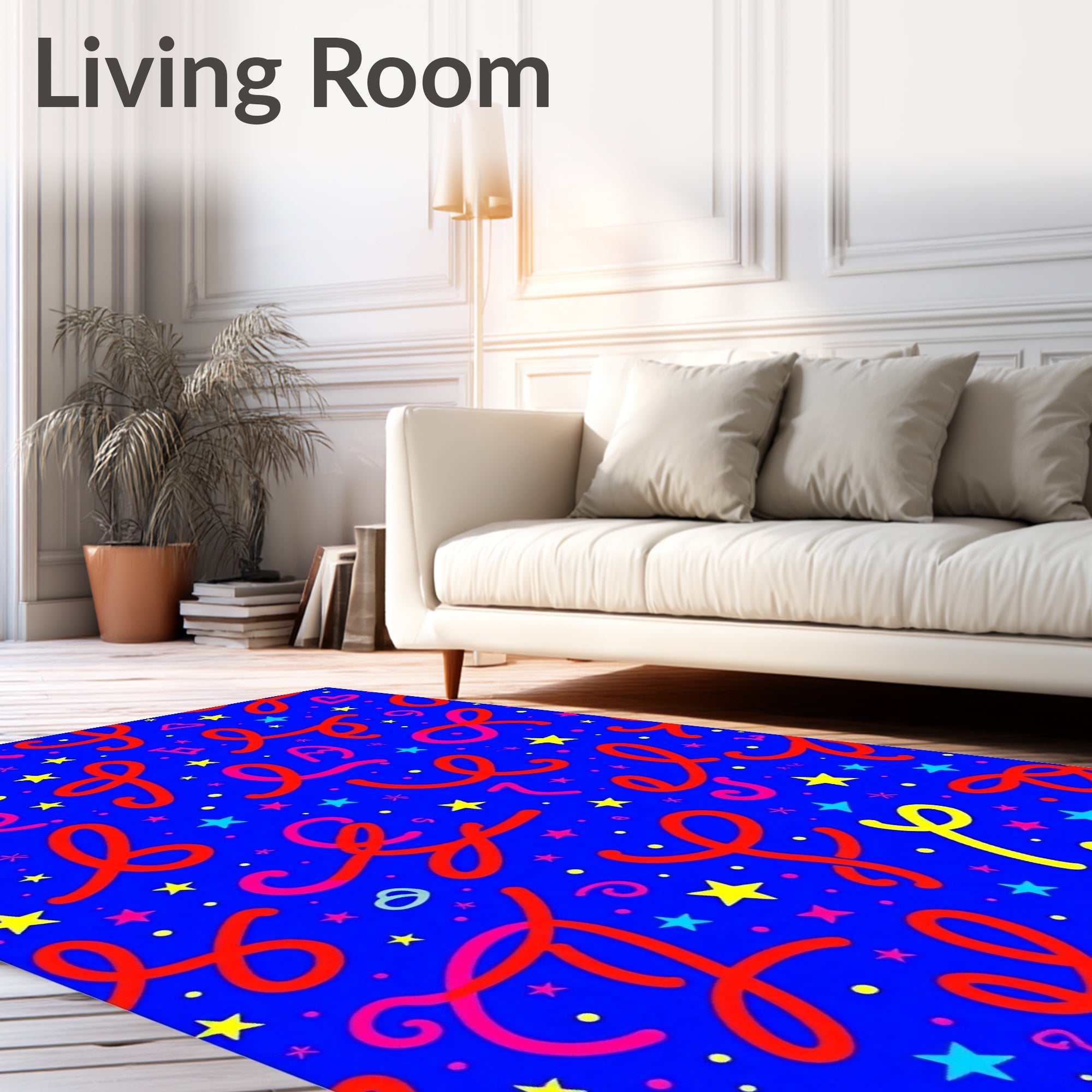 Energetic Red Swirl Starry Blue Rug