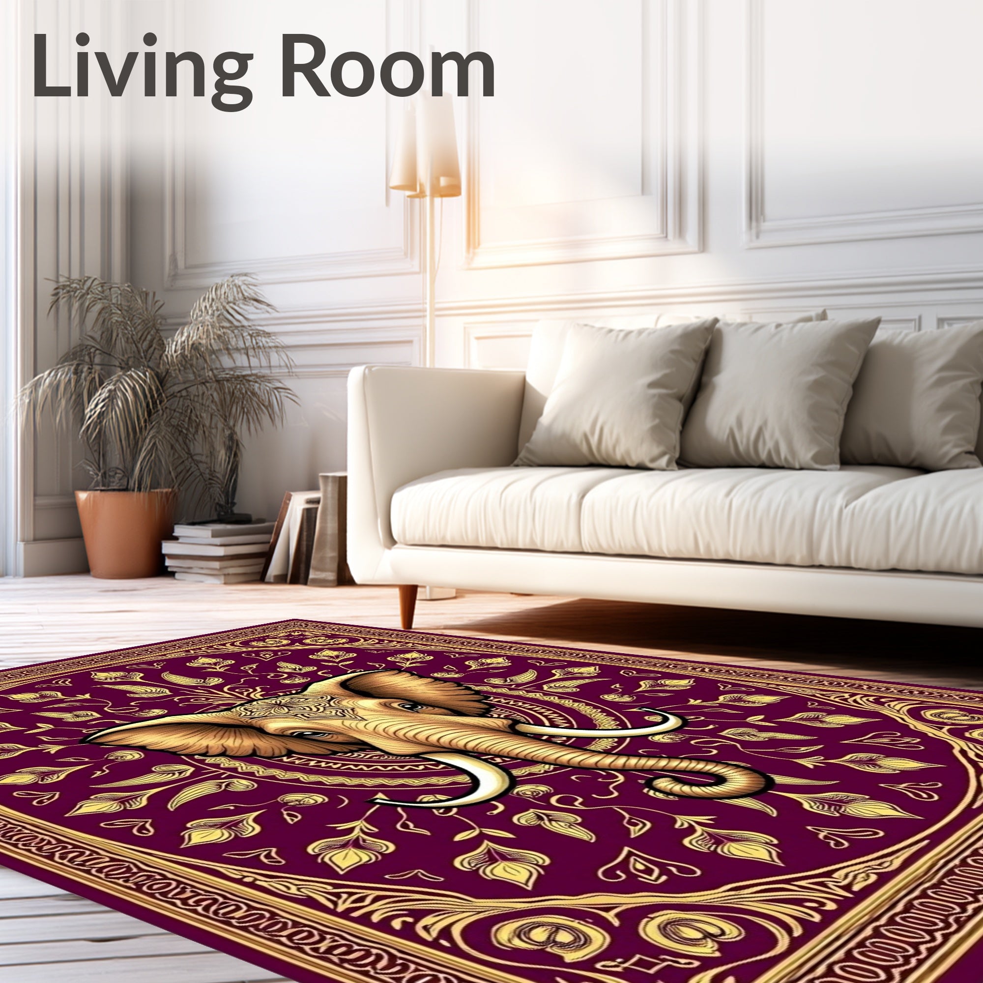 Golden Elephant Plum Mandala Rug