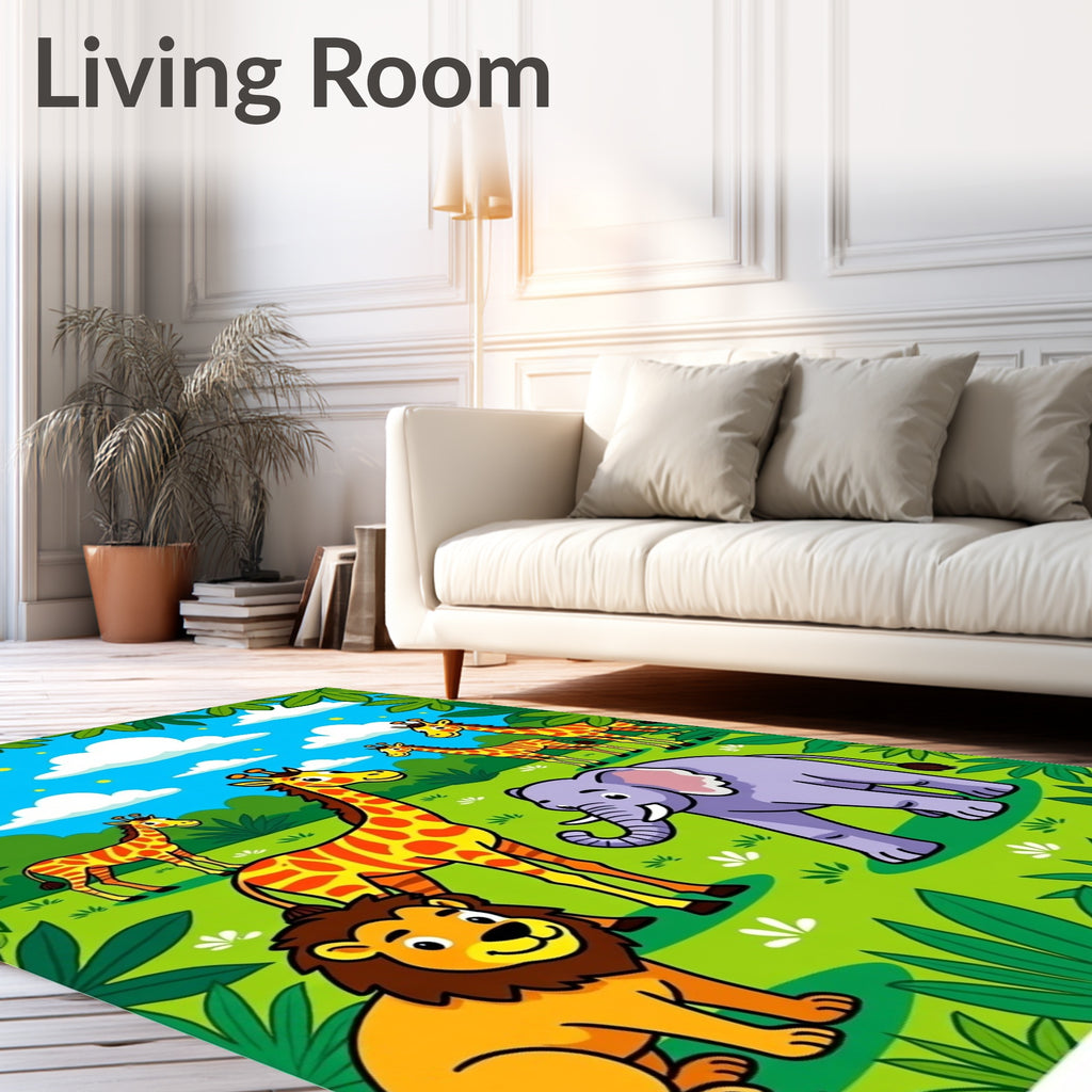 Jungle Safari Animals Giraffe Elephant Lion Rug