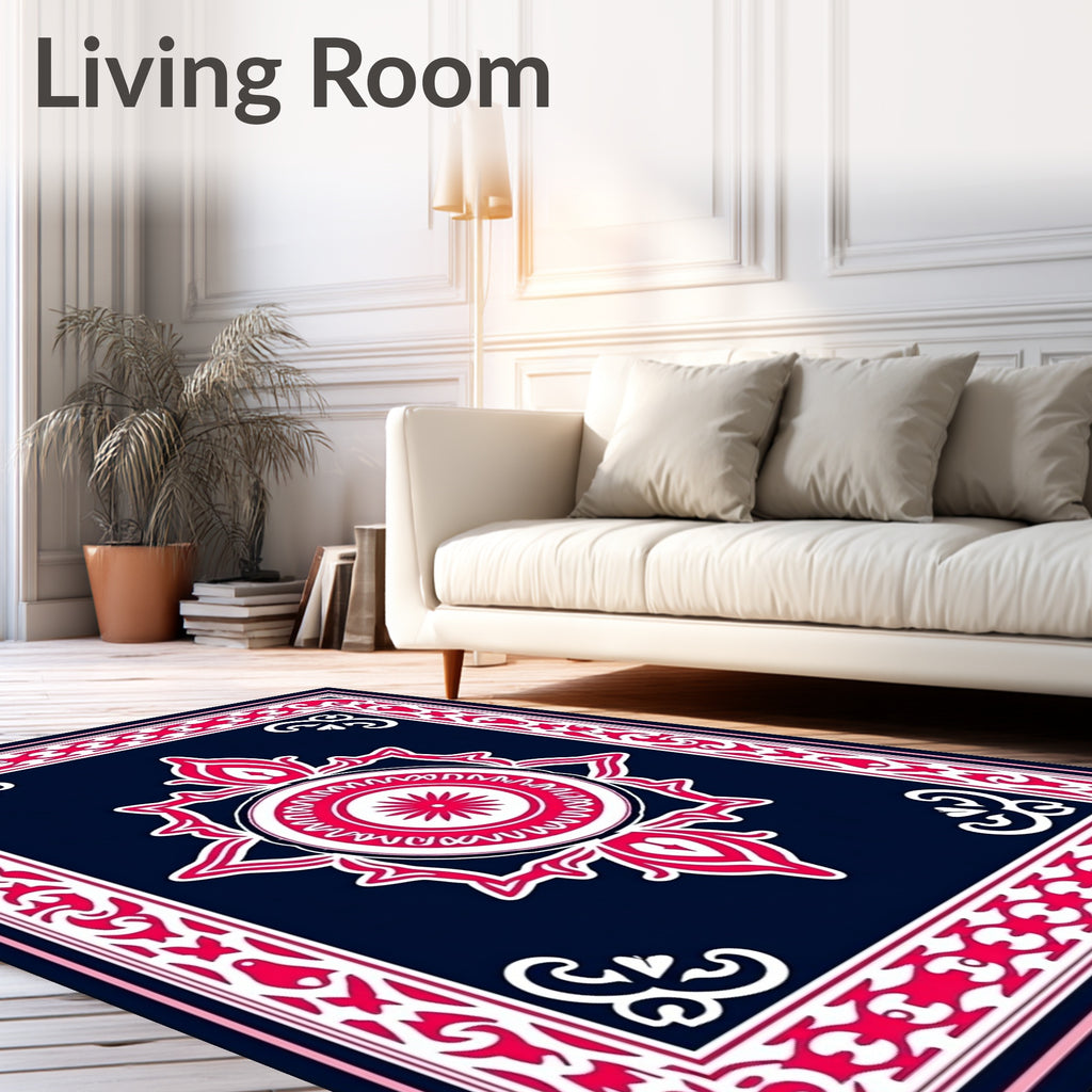 Crimson White Floral Medallion Navy Rug