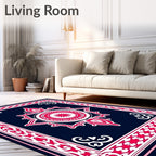 Crimson White Floral Medallion Navy Rug