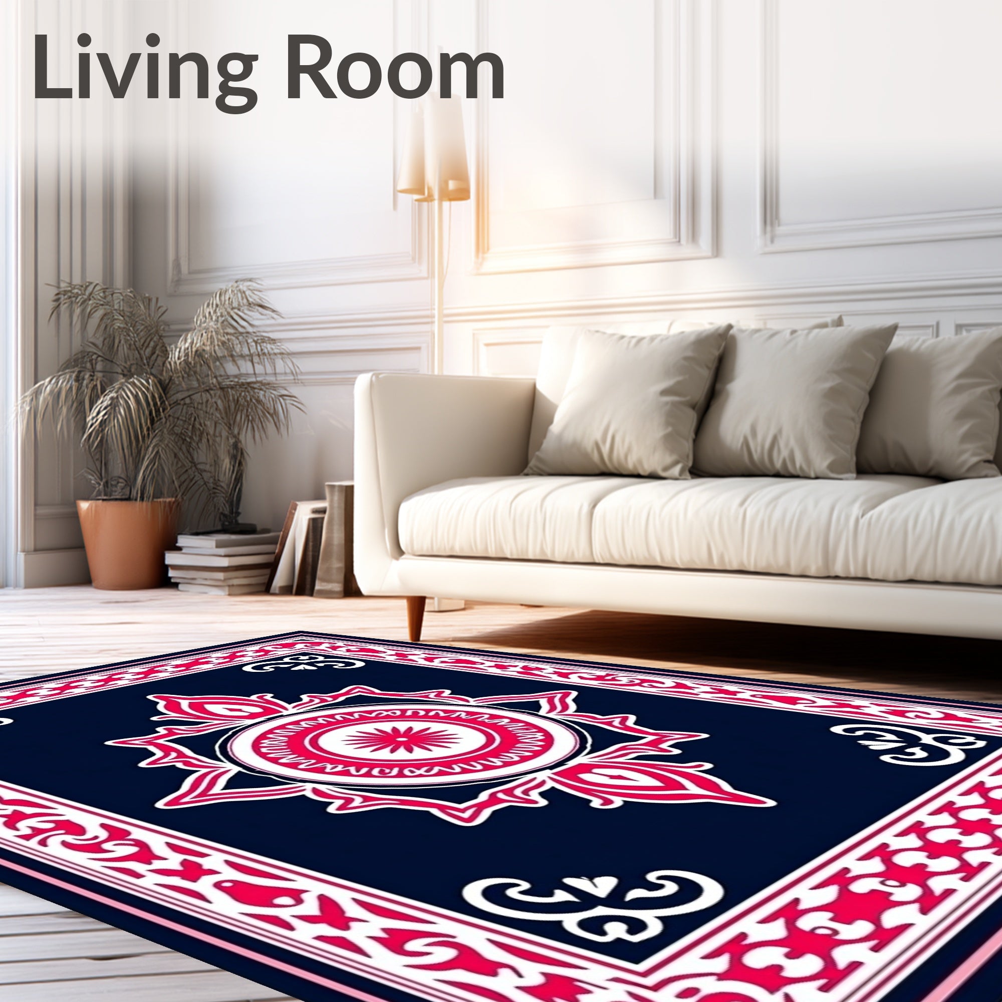 Crimson White Floral Medallion Navy Rug