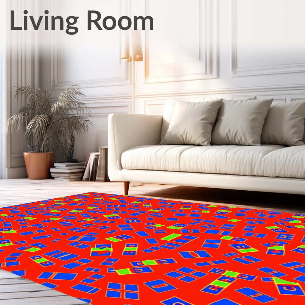 Bold Blue Red Rectangles Random Layout Rug