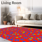 Bold Blue Red Rectangles Random Layout Rug