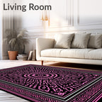Pink Black Intricate Mandala Rug