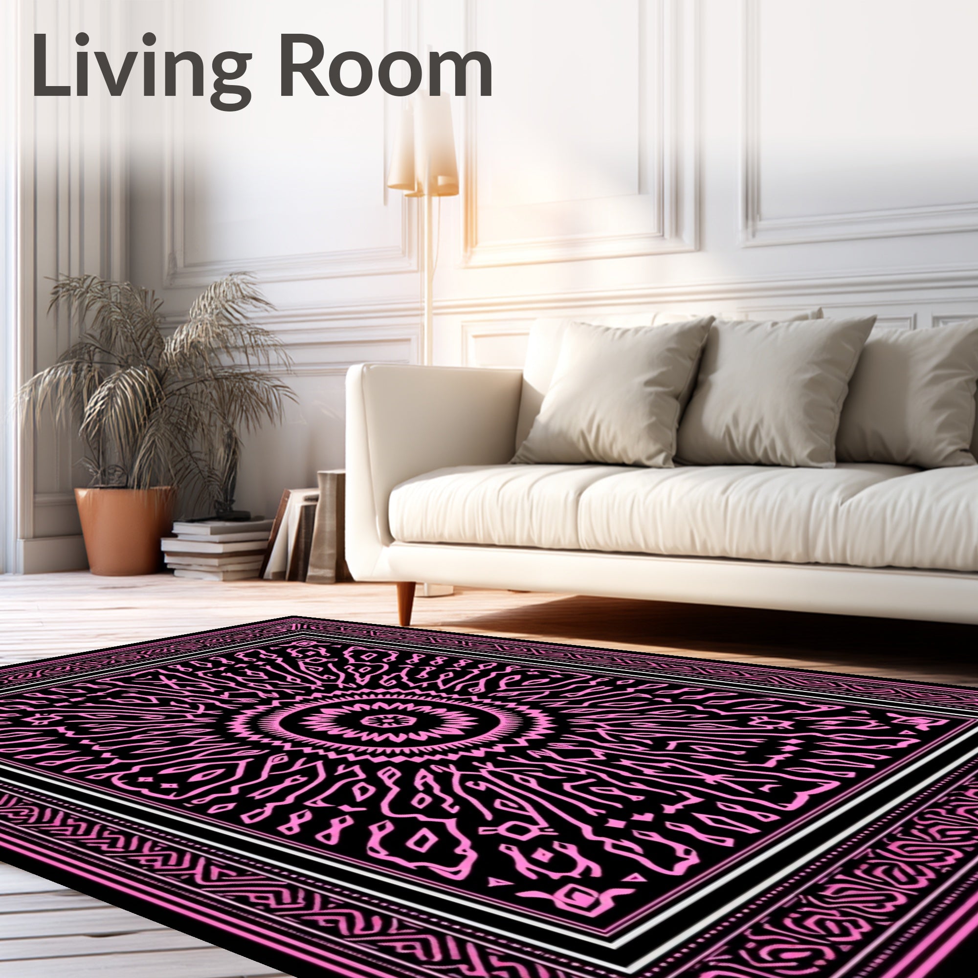 Pink Black Intricate Mandala Rug