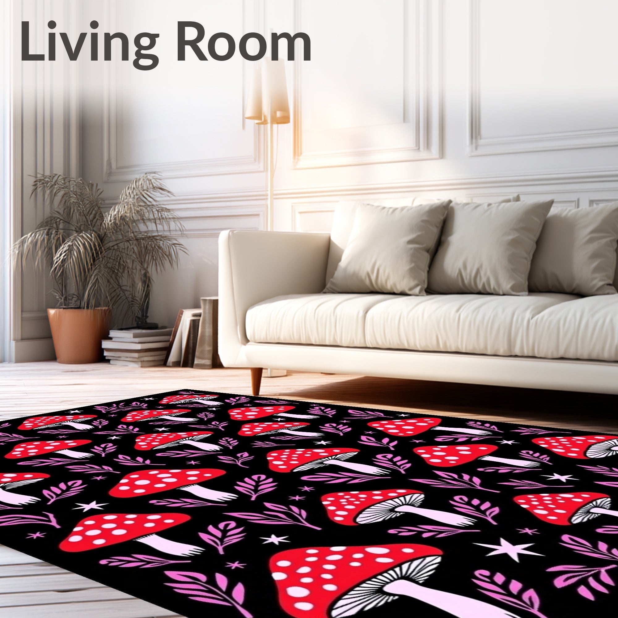 Red White Spotted Mushroom Foliage Rug