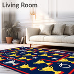 Gold Trophy Red Star Navy Background Rug