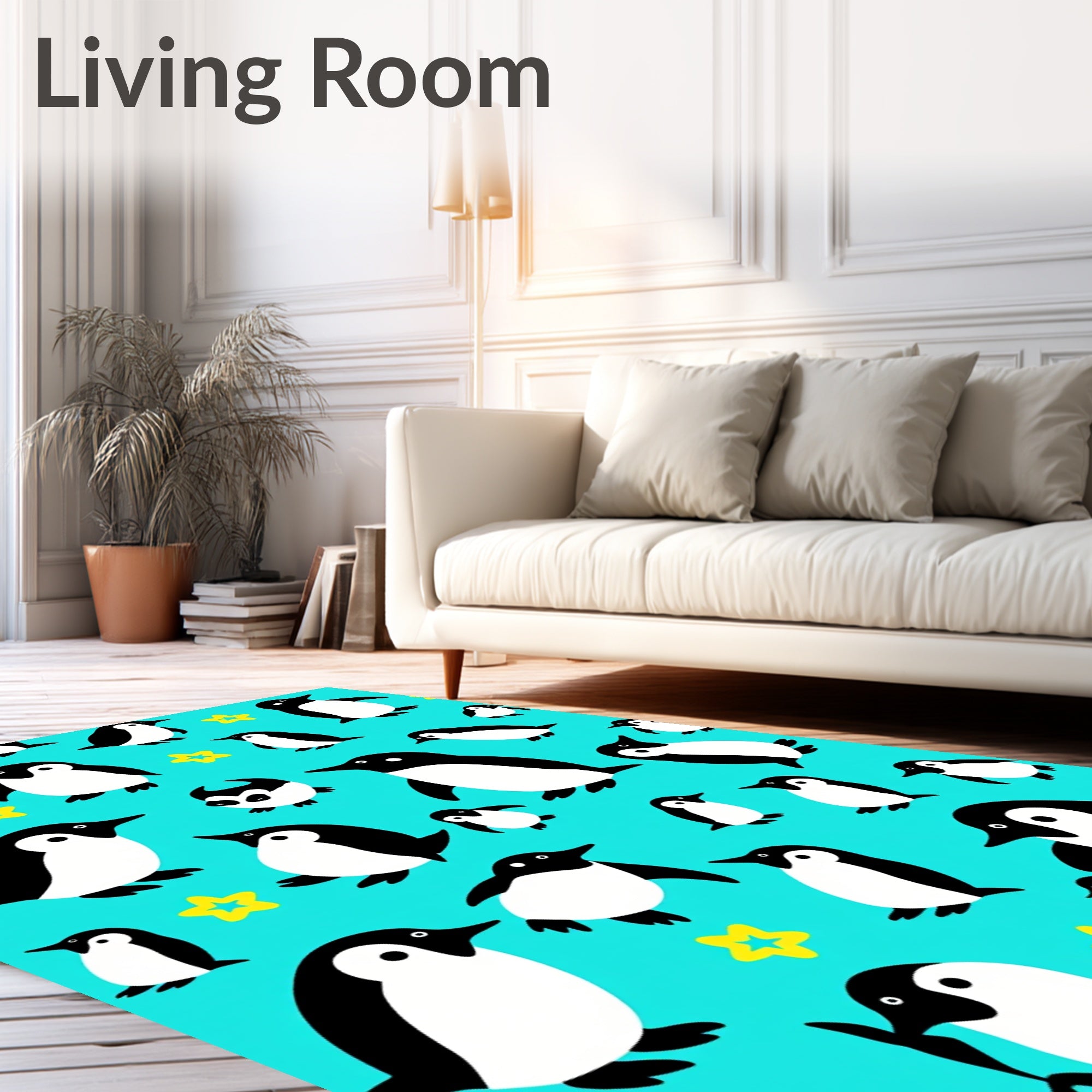 Bold Penguin Star Whimsical Pattern Rug