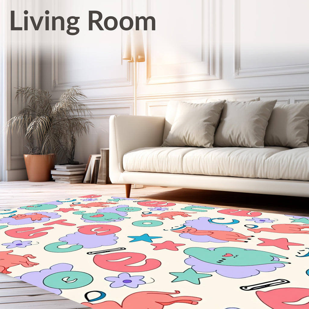 Cute Cartoon Animal Letter Cloud Rug