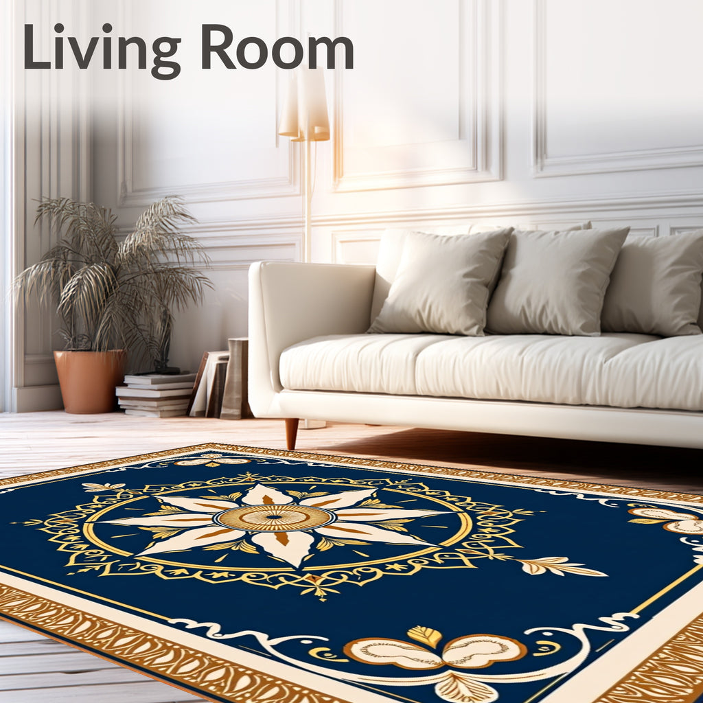 Navy Gold Floral Medallion Manor Rug