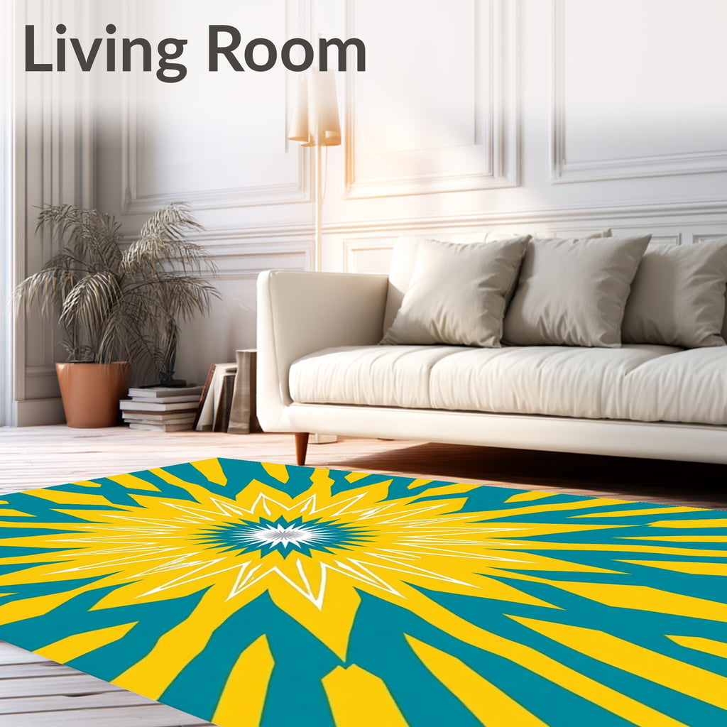 Radiant Yellow Teal Starburst Rug
