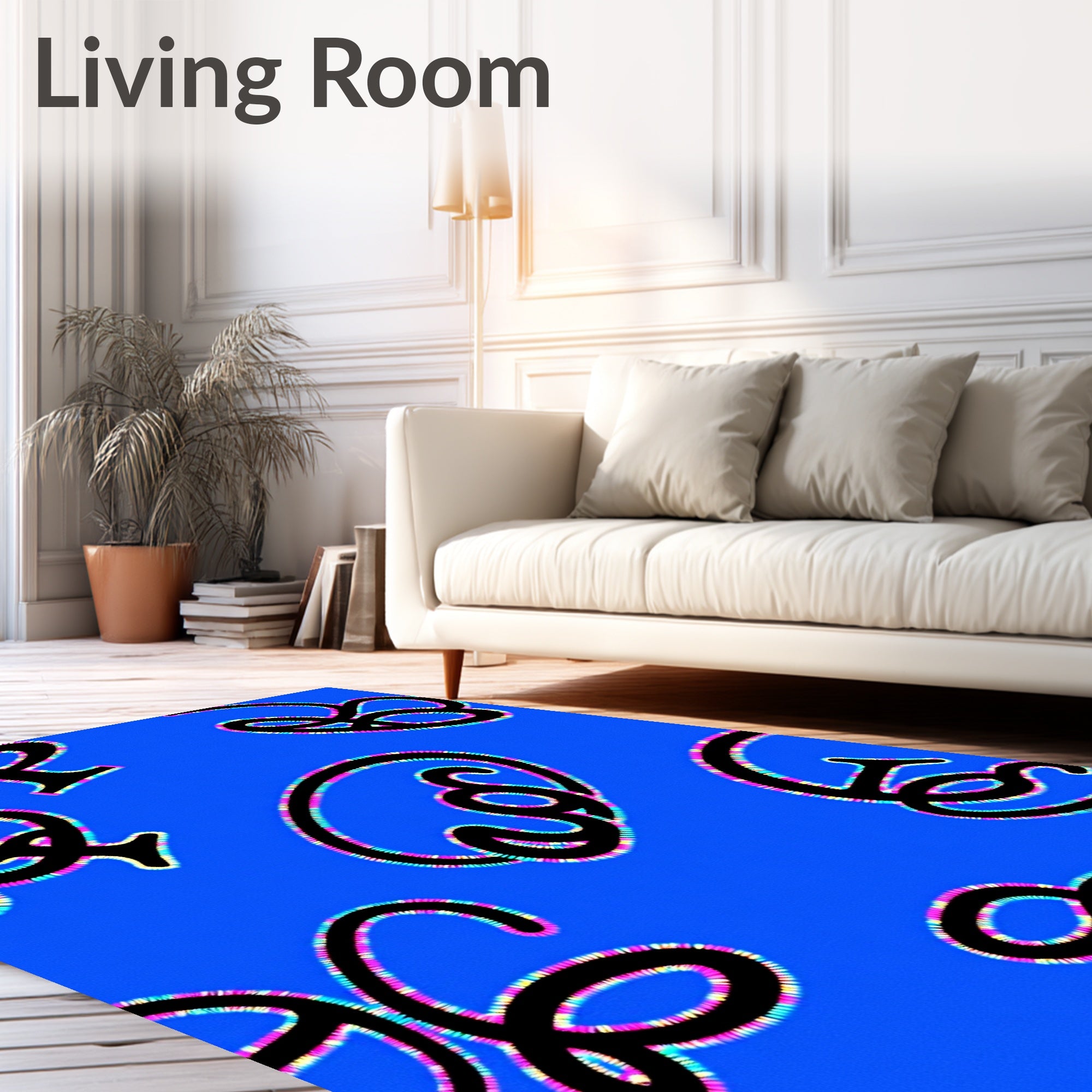 Scripty Blue Lettered Playful Rug