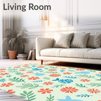 Cute Blue Bunny Coral Floral Garden Rug