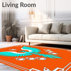 Orange Teal Phoenix Heraldic Rug
